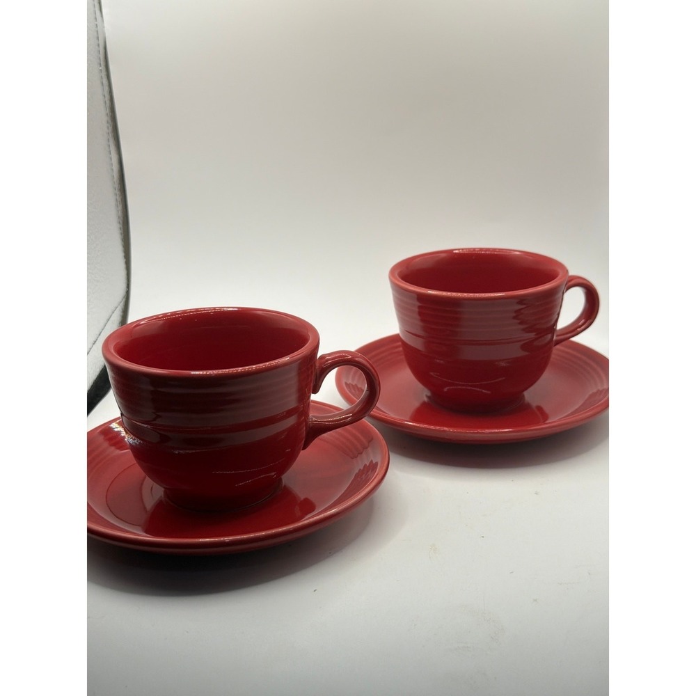 Set Of  2 Fiesta Scarlet‎ Red Fiesta Ware Cups and Saucers Homer Laughlin